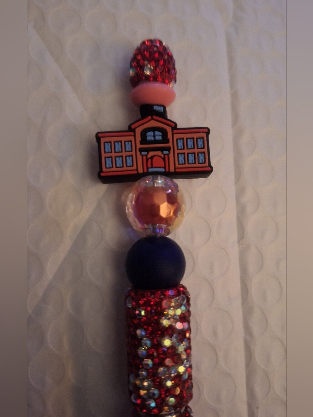 Handmade School House Red & Silver Bling Black Ink Pen W/decoration ball NEW